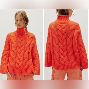 Free People Clementine SoftSpun Cable Knit Pullover Sweater. Medium. Orange. New